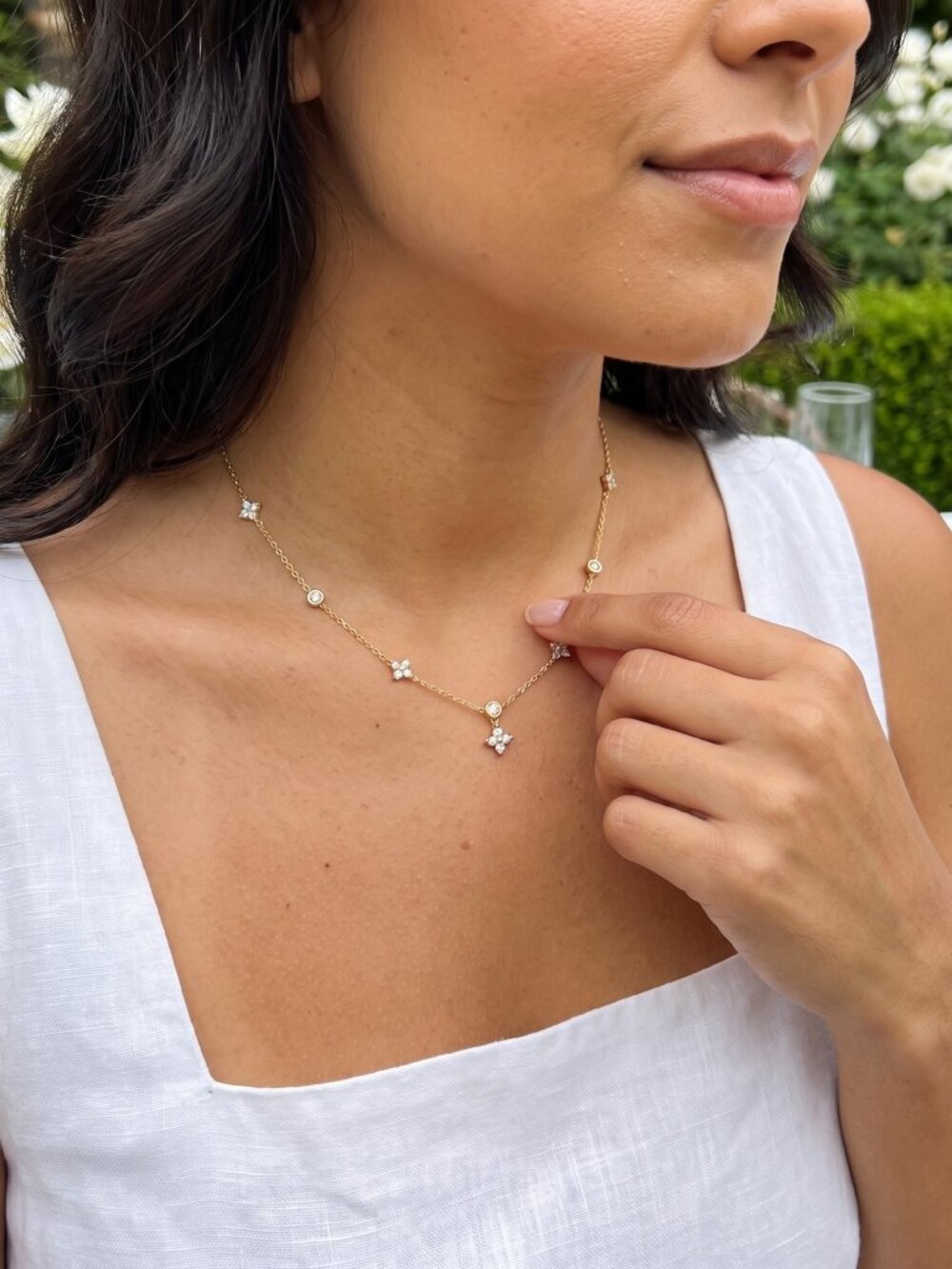 Womens Moissanite Station Necklace Gold Plated 925 Silver 18 Inch GRA VVS1